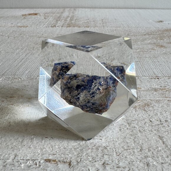 Acrylic Paperweight Decor with Shiny Blue Stone Specimen - Picture 1 of 9